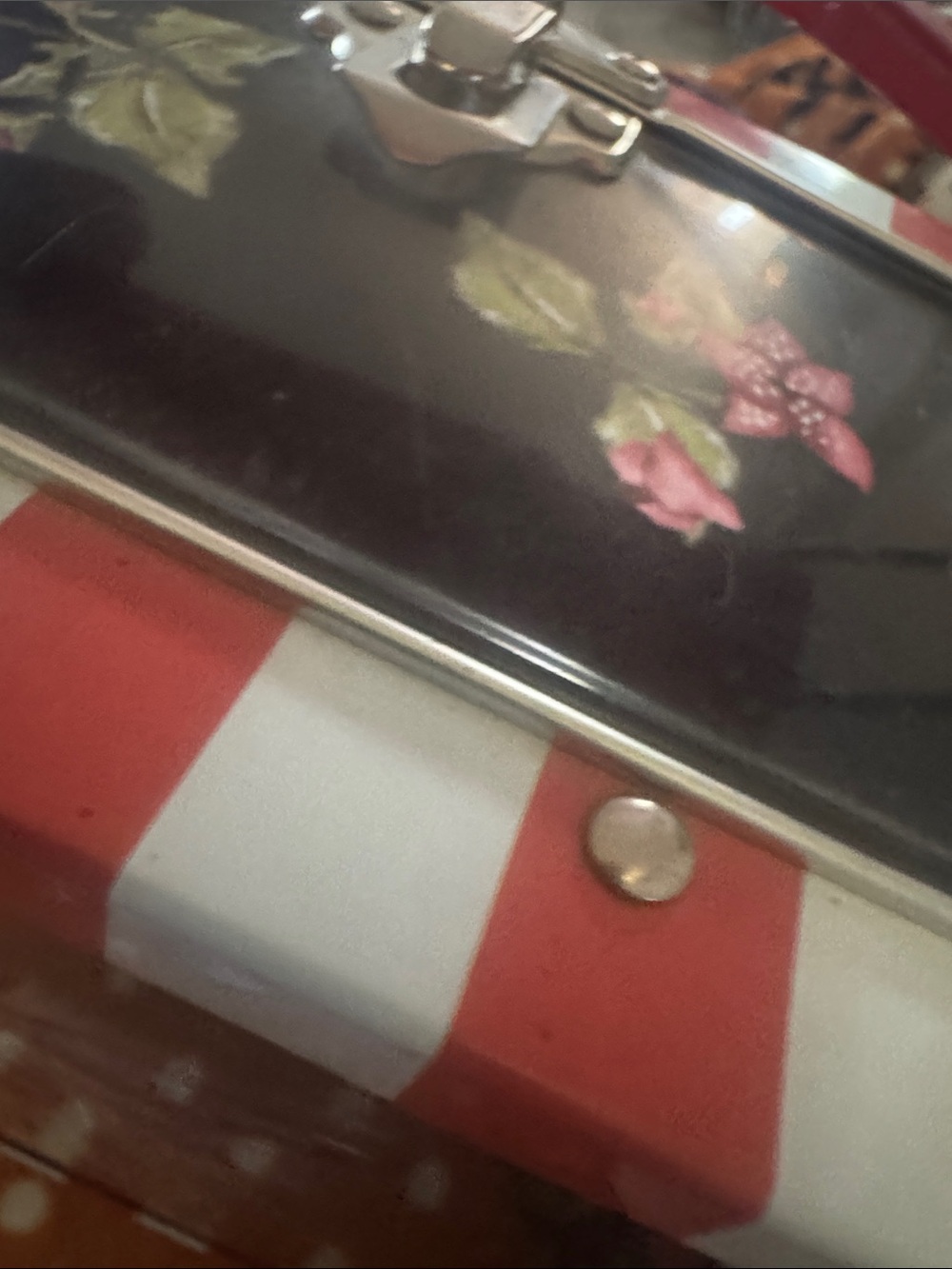 Mighty Fine Black Tin Box with Red & White Stripes - Picture 6 of 12